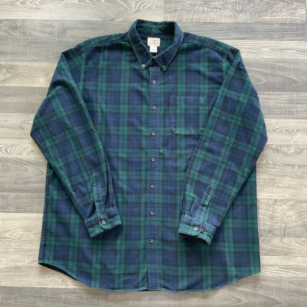 LL Bean Scotch Plaid Flannel Shirt Men’s XXL TALL Trad Blue Green Black 228066